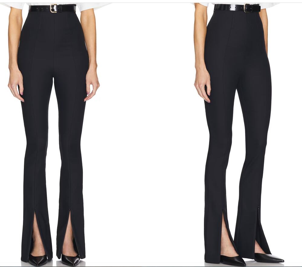 HELSA Cigarette Pants Black Stretch High-Rise Split Hem Flare Leg Zip XS X-Small